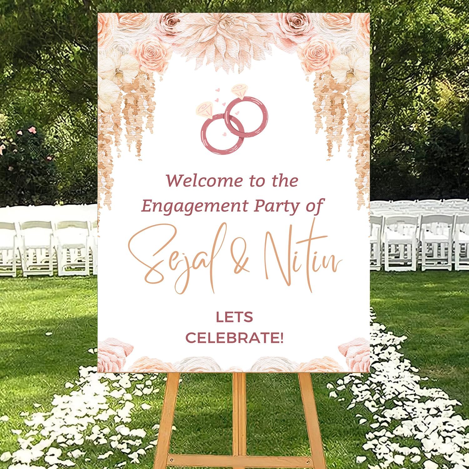 Theme My Party Custom Indian Traditional Engagement Ceremony Welcome Sign Board - Personalized Indian Pre Wedding Engagement Wedding Sign Board – Indian Ceremony Welcome Sign for Engagement Decoration