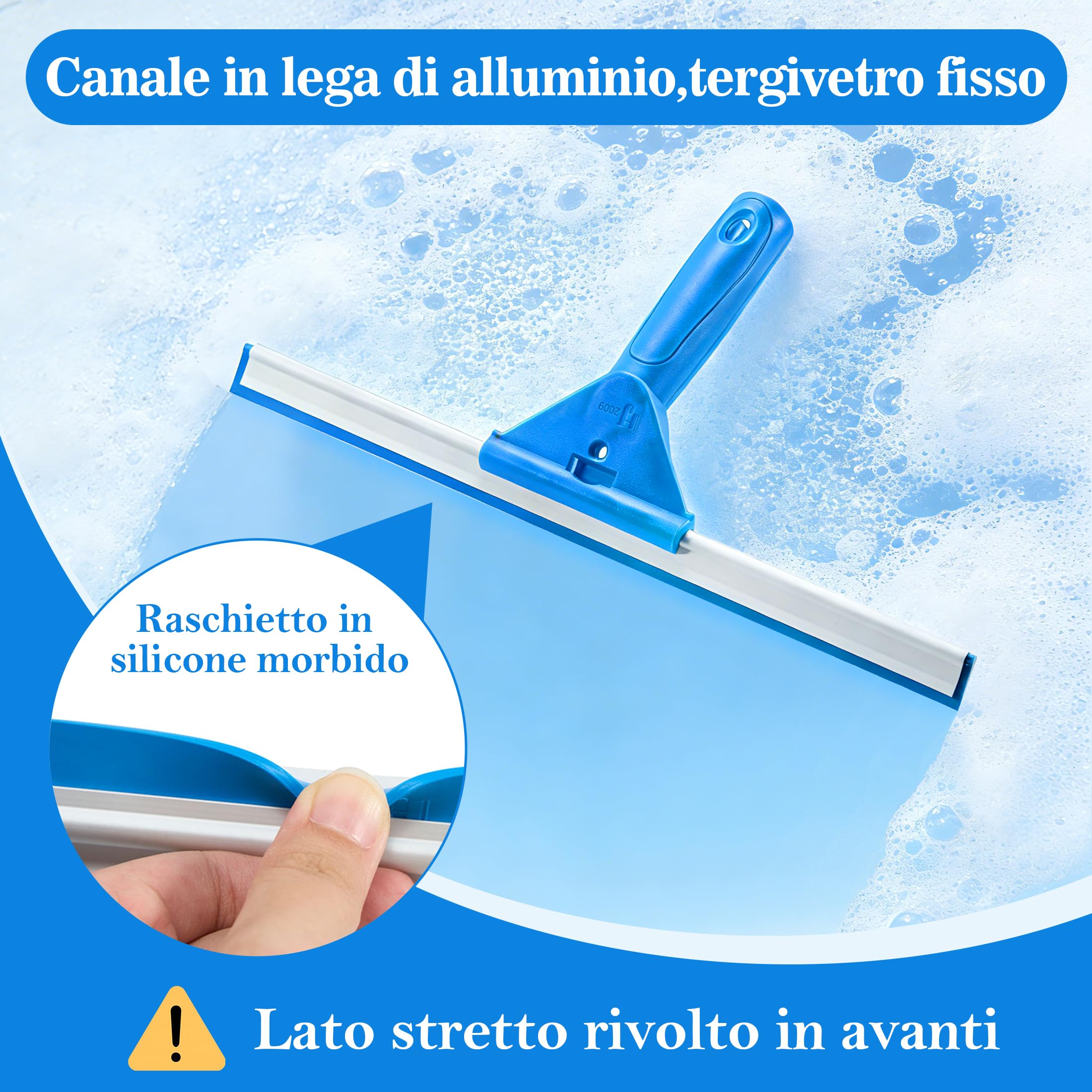 Lavavetri Telescopico Professionale 2 in 1 con Spazzola e Tiraacqua per Vetri, Kit Pulizia Vetri Finestre, Doccia, Auto e Specchi, Panno in Microfibra Senza Aloni e Lama in Silicone