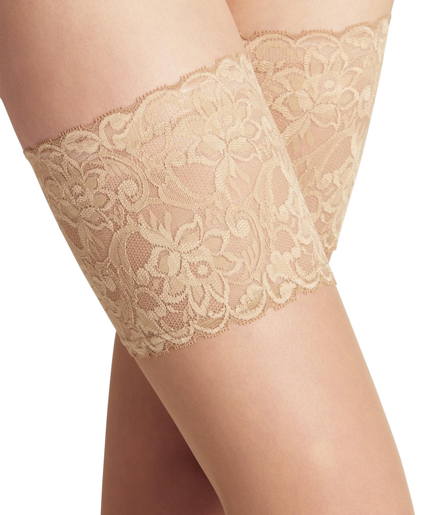 FALKE femme Seidenglatt 15 DEN Lace bas autofixant transparent effet voile brillant couture fine aux orteils bord large en dentelle bandes antiglissantes en silicone fil fin doux 1 paire