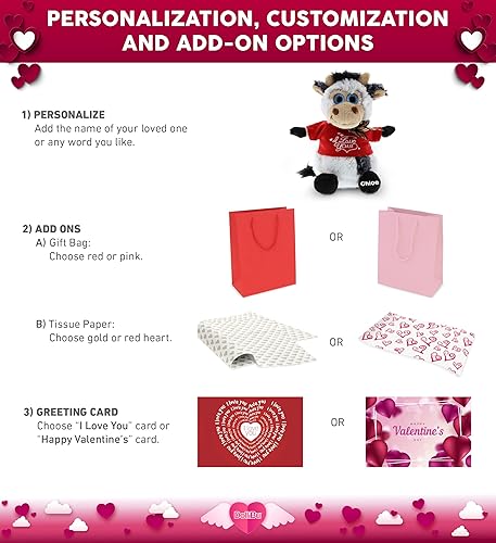 Miniatura 2 de DolliBu Vaca sentada de peluche con texto en inglés "I Love You", bonito animal de peluche con camisa roja y nombre, regalo personalizado para el