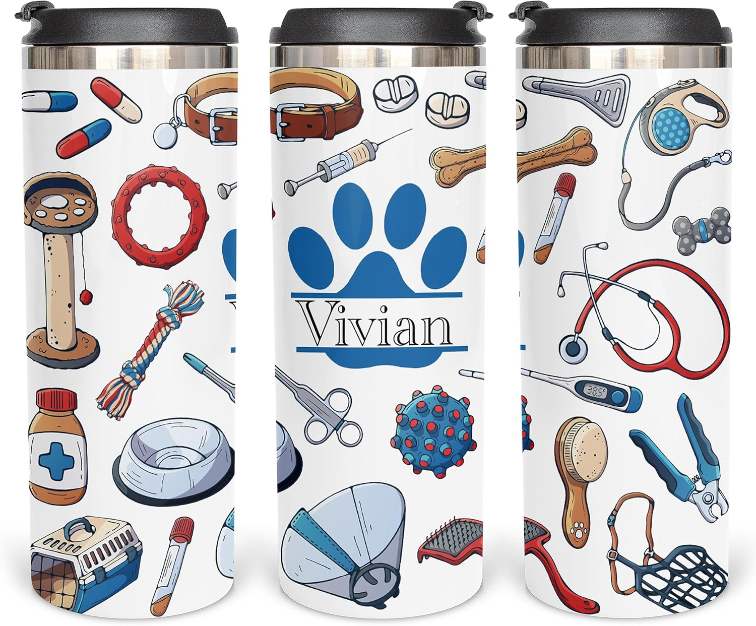 Veterinarian Personalized 14oz Skinny Sublimation Coffee Mug, White Coat Ceremony Cup and Lid, Vet Technician SS Appreciation Cup, Vacuum Insulated Gift for Tech, Gift for Future Vet, Vinyl