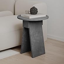 Modern Side Table Round Shape Top Sturdy Engineered Wood 2 Legs Sofa, Coffee and Service Table Living Room, Office, Bedroom 42(W) x42(D) x50(H) cm (Retro Grey)