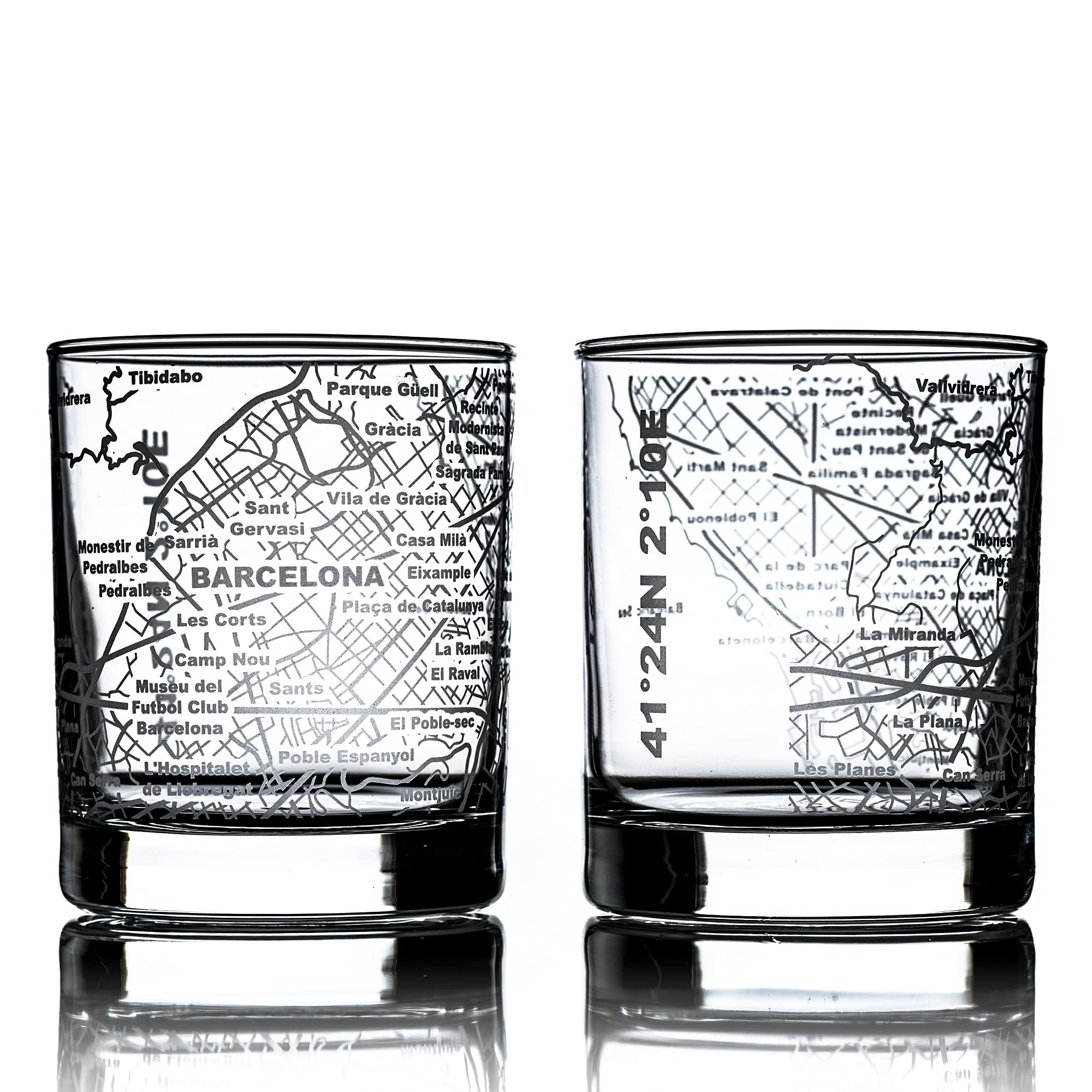 Greenline Goods City Map Whisky Old Fashioned Glasses - Etched - Set of 2 - Whisky - City Grid (Barcelona)