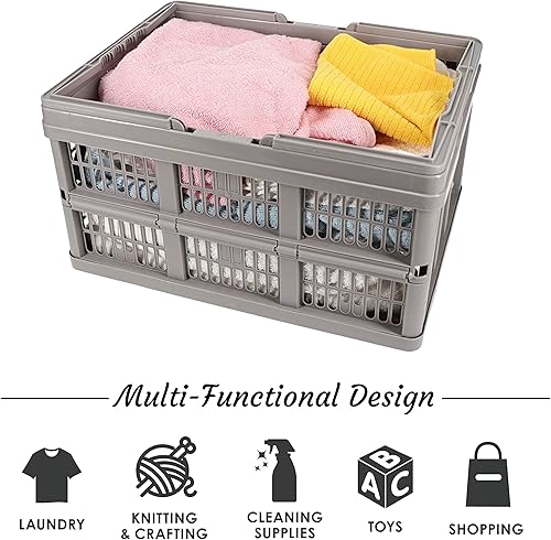 Miniatura 5 de Home+Solutions - Juego de cestas plegables de 3 piezas, contenedores de plástico gris para almacenamiento multiusos