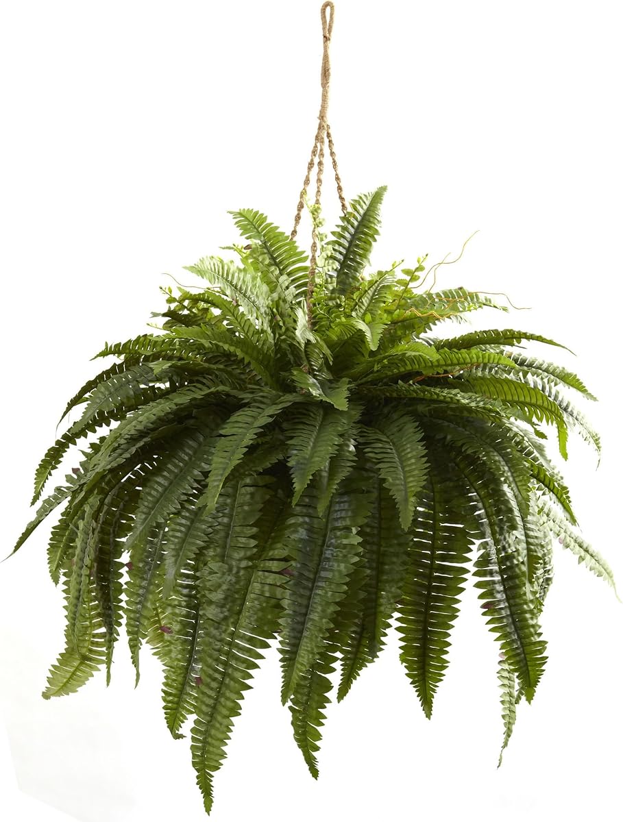 36 en decoración de cesta colgante de helecho artificial de Boston | Doble vegetación artificial gigante, decoración interior de oficina en el hogar y dormitorio, hojas realistas