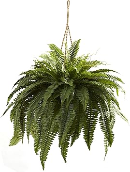 Nearly Natural Giant Boston Fern 36 in Wide Artificial Hanging Plant with Basket - Faux Greenery for Indoor Home Office Bedroom Decor, Realistic Leaves
