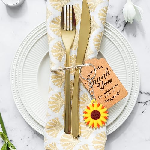 Miniatura 2 de 170 piezas de recuerdos de fiesta de girasol incluye llaveros de girasol pulseras de girasol ajustables etiquetas de papel kraft de agradecimiento