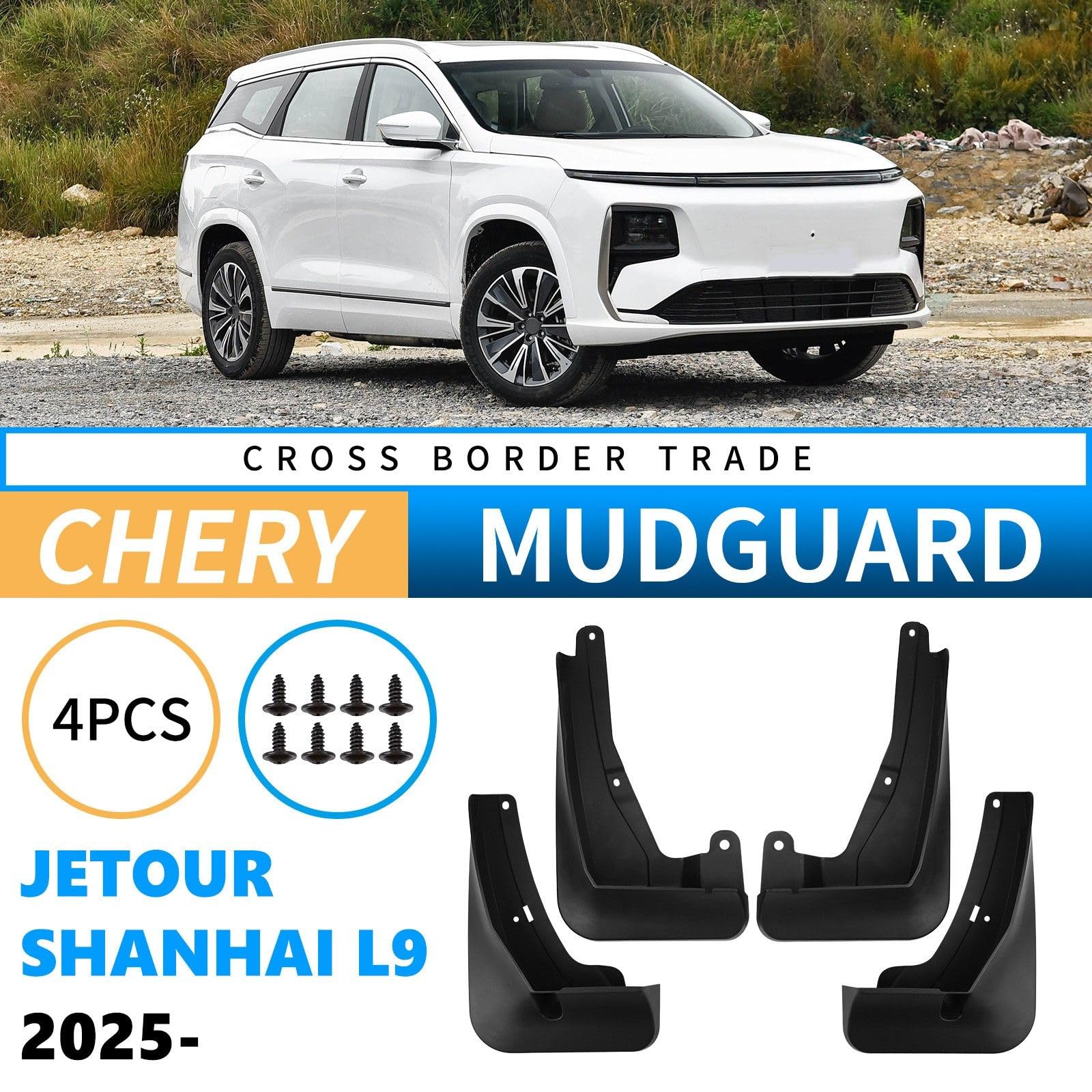 4 Stück Auto Schmutzfänger für Chery Jetour Shanhai L9 2025, Vorne Hinten Kratzfest Spritzschutz Kotflügel Protection Zubehör