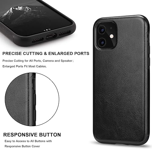 Miniatura 5 de TENDLIN Compatible con iPhone 11, funda híbrida de cuero de alta calidad de TPU (negro)