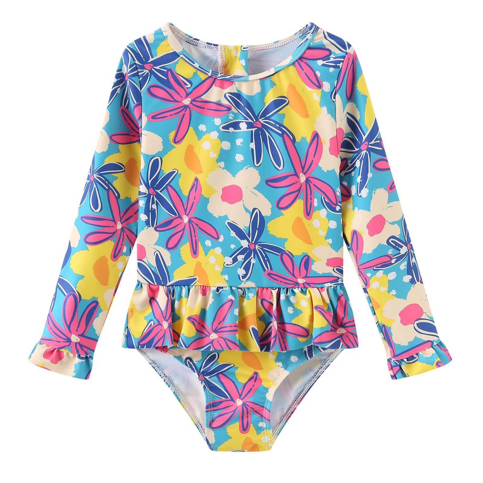 Baby and Toddler Girls One Piece Rash Guard Swimsuits for Girls Long Sleeve Swim Shirts with Sun Protection