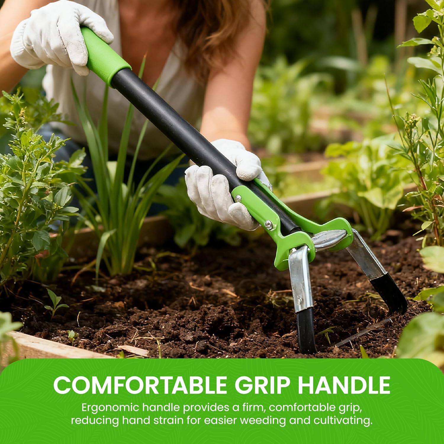 Garden Guru Action Stirrup Hoe Garden Tool with Ergonomic Handle – Rust Resistant Heavy Duty Steel Loop Hoe for Weeding, Planting, Sowing Seeds, Making Furrows & Soil Cultivation (2 Pack)