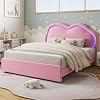 Cloud Bed Frame Queen Size Platform Bed Frame with Headboard and LED Light for GirlsKids Upholstered Queen Bedframe with Heavy Duty Wood Slat No Box Spring Needed