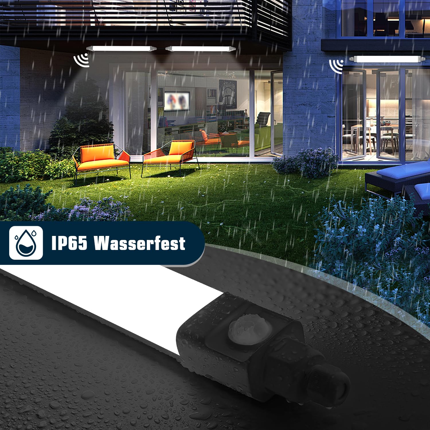 buling 2er Feuchtraumleuchte LED mit Bewegungsmelder, 150CM 45W 4500LM 4000K Neutralweiß LED Wannenleuchte,Verknüpfbar Kellerleuchte Werkstattlampe Wasserfest IP65 für Garage Balkon Keller Flur Treppe