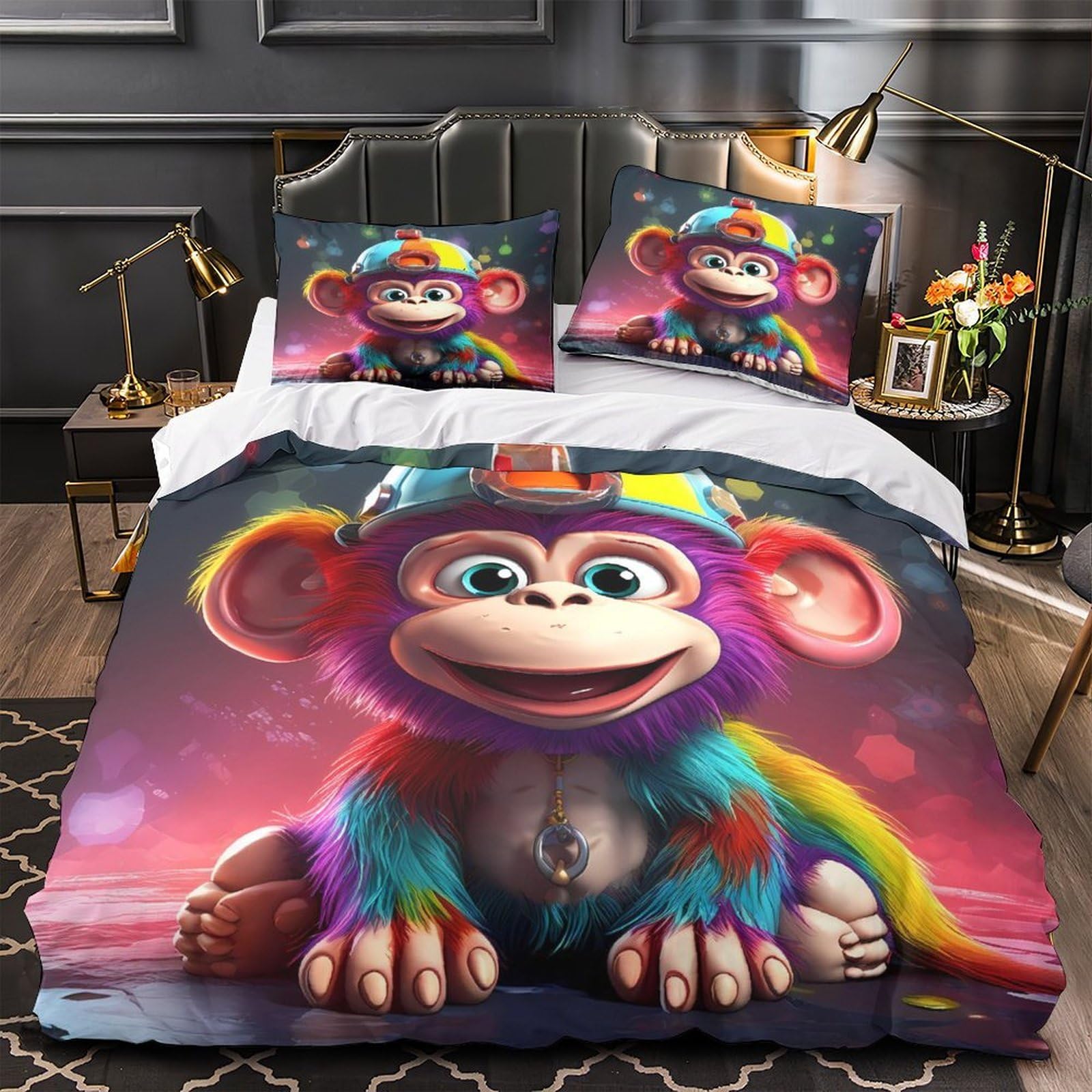 Housse de couette hypoallergénique singe multicolore pour protéger les peaux sensibles