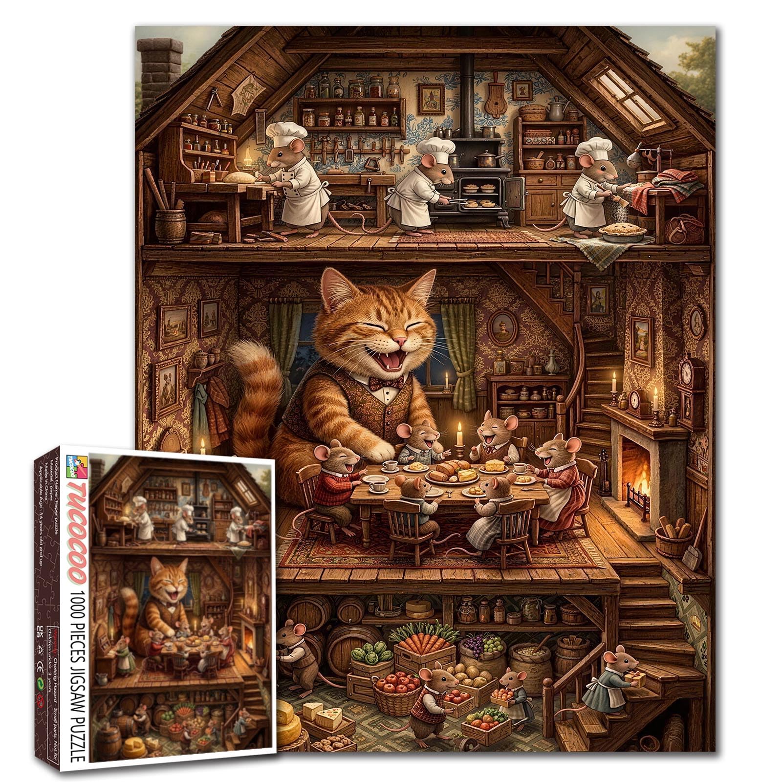 Funny Animal Jigsaw Puzzles 1000 Pieces for Adults, Families(cat and mice friendship) Pieces Fit Together Perfectly 19.7''x27.6''inch Frameable Creative Puzzle Art