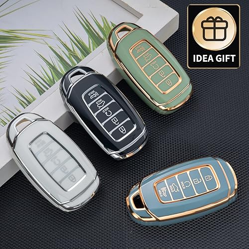 Miniatura 6 de CHEZENHUI Compatible con funda para llavero Hyundai con cordón de cuero, funda de protección para llave de automóvil para Hyundai Santa Fe Kona GT
