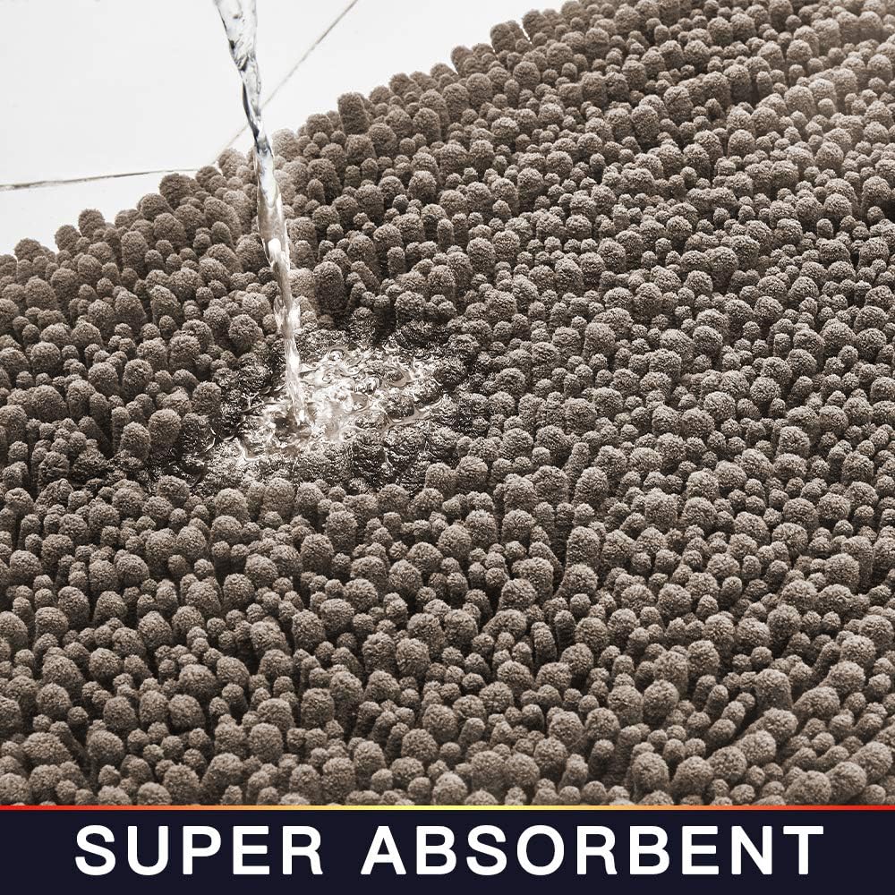 Walensee Bathroom Rug Non Slip Bath Mat (24x17 Inch Taupe) Water Absorbent Super Soft Shaggy Chenille Machine Washable Dry Extra Thick Perfect Absorbant Best Small Plush Carpet for Shower Floor - Image 4