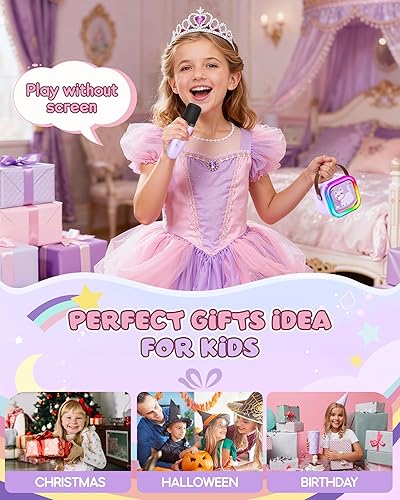 Miniatura 60 de Máquina de karaoke para niños y adultos, minialtavoz Bluetooth portátil con 2 micrófonos inalámbricos y luces de fiesta, para celular, regalo