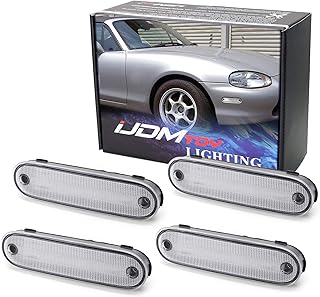 iJDMTOY JDM Clear/White Lens Front/Rear Side Marker Light Housing w/ Pigtails Replacements Compatible With 1990-2005 Mazda Miata MX-5 NA NB, Replace OEM Amber/Red Sidemarkers
