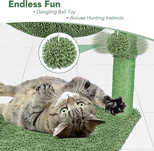 Miniatura 5 de Poste rascador para gatos con hamaca, árbol para gatos de 38.2 pulgadas para gatitos de interior, torre pequeña de cactus para gatos con bola