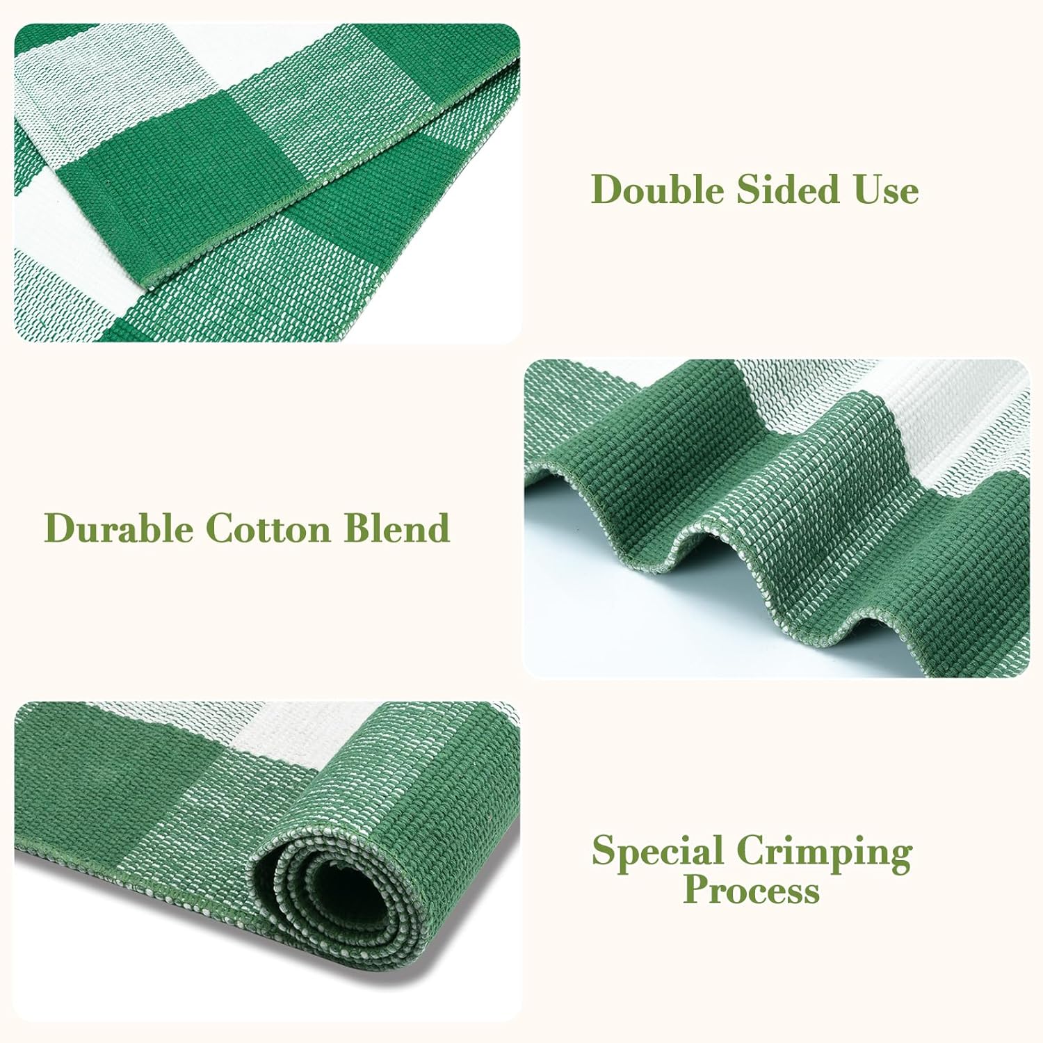 2 Pcs Door Mat，100% Coco Coir Welcome Doormat + 27.5" x 43" Buffalo Green and White Plaid Rug，Spring Front Porch Entryway Decor Indoor Outdoor Floor Mats