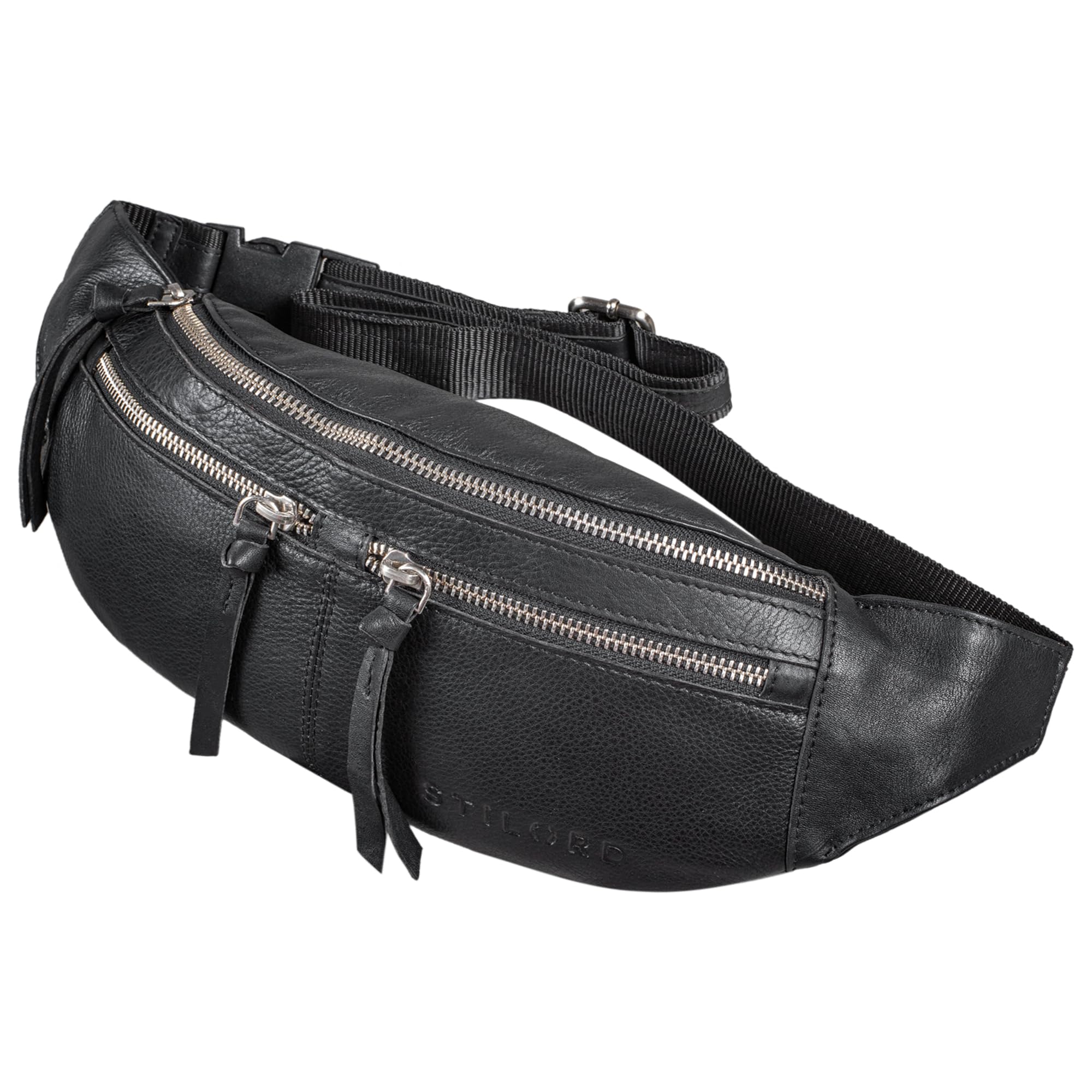 STILORD 'Casimir' Riñonera Grande Deportiva de Cuero Bolso de Cintura Cuero Hombre Mujer Bolsa para Correr o Cinturón para Deportes Piel Genuina, Color:Negro