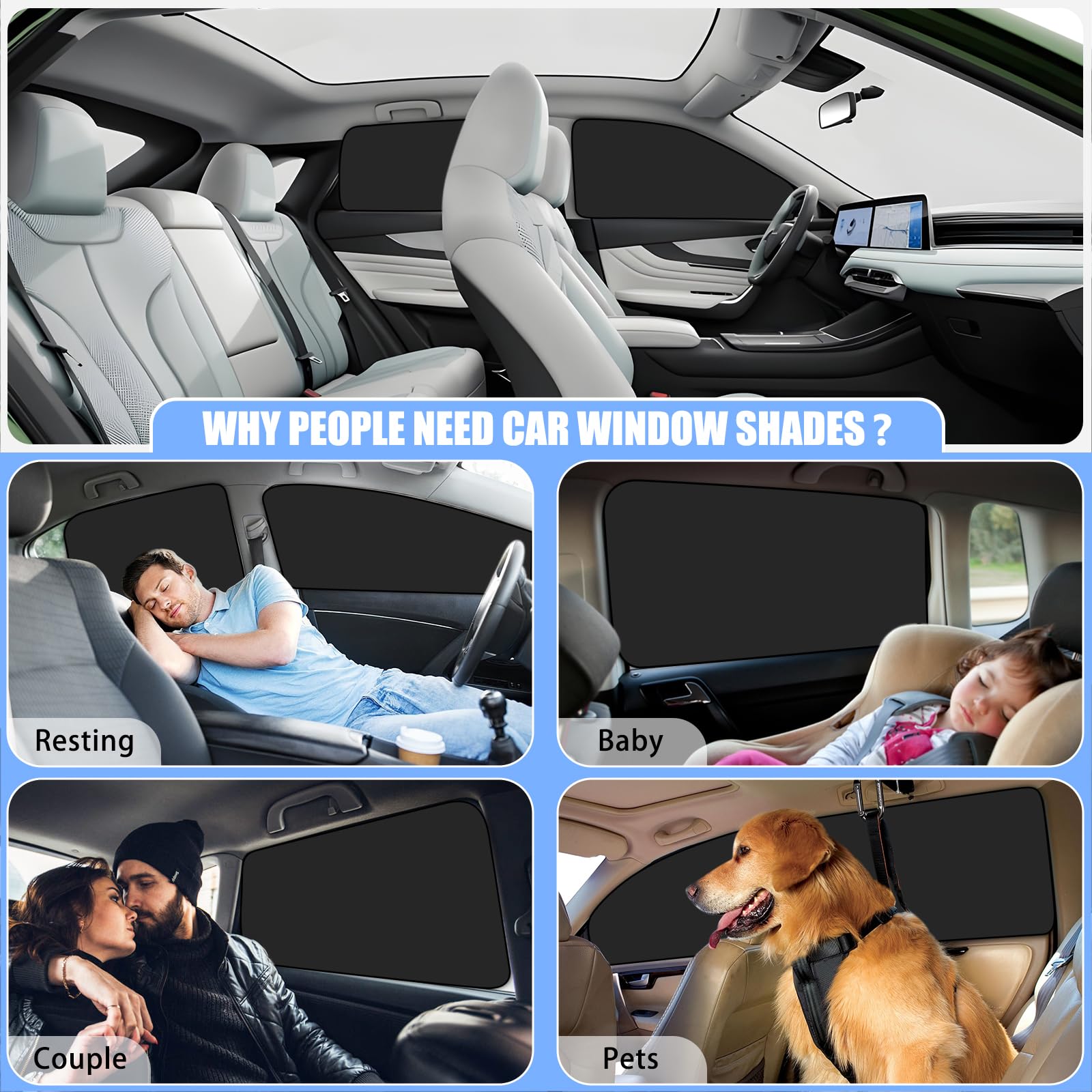 XCBYT Auto Zonnescherm voor Voorruit en Zijruit voor VW Tiguan II 2016-2024, Windscherm Achterruit Zonnescherm voor Auto Ramen Verduistering, Zichtbescherming Gordijn Hittebescherming Camping
