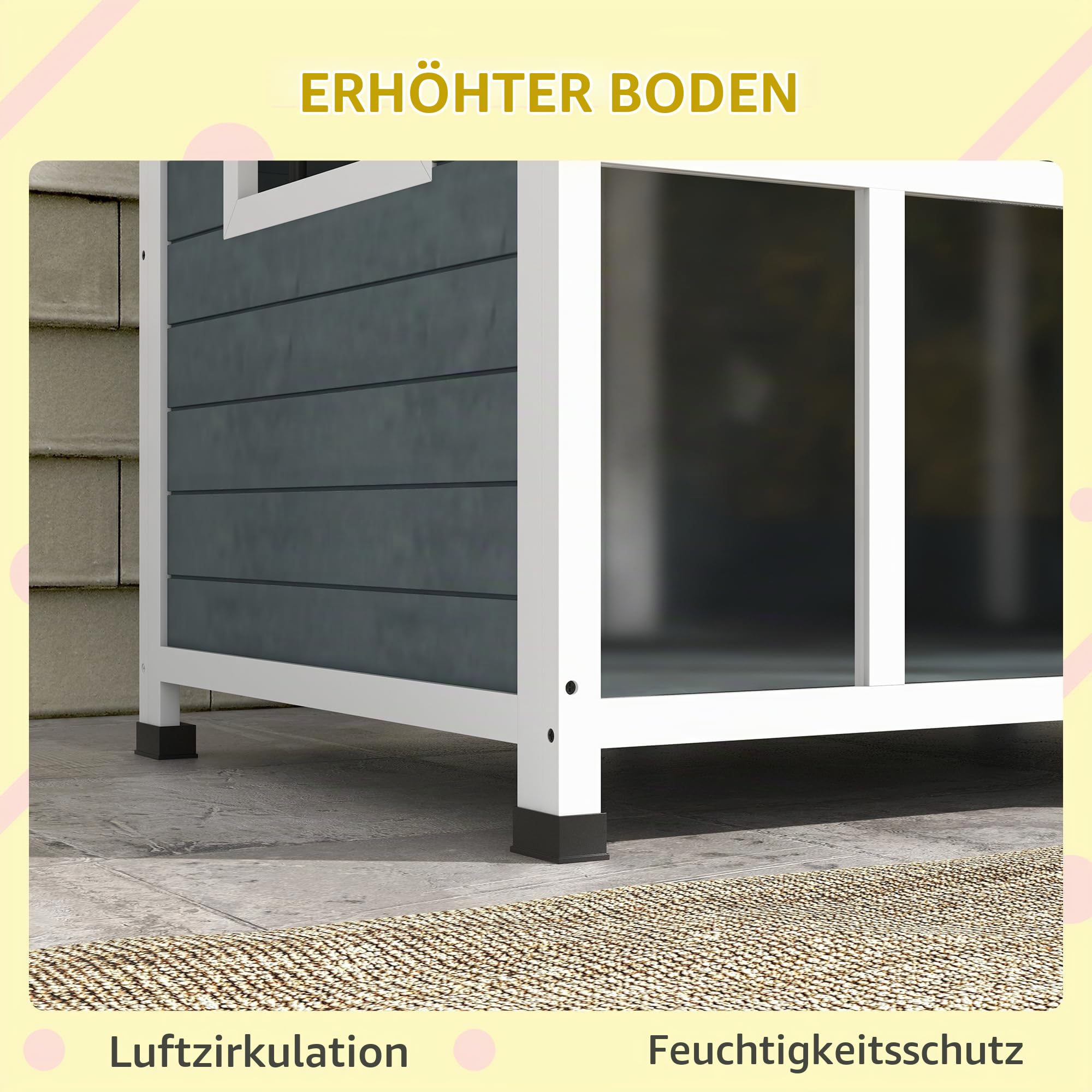 PawHut Außen-Holzhundehaus 101x66,5x70,5cm dunkelgrau | Hundehaus für mittelgroße Hunde bis 20 kg, Schutzdach, Fenster, öffenbares Dach