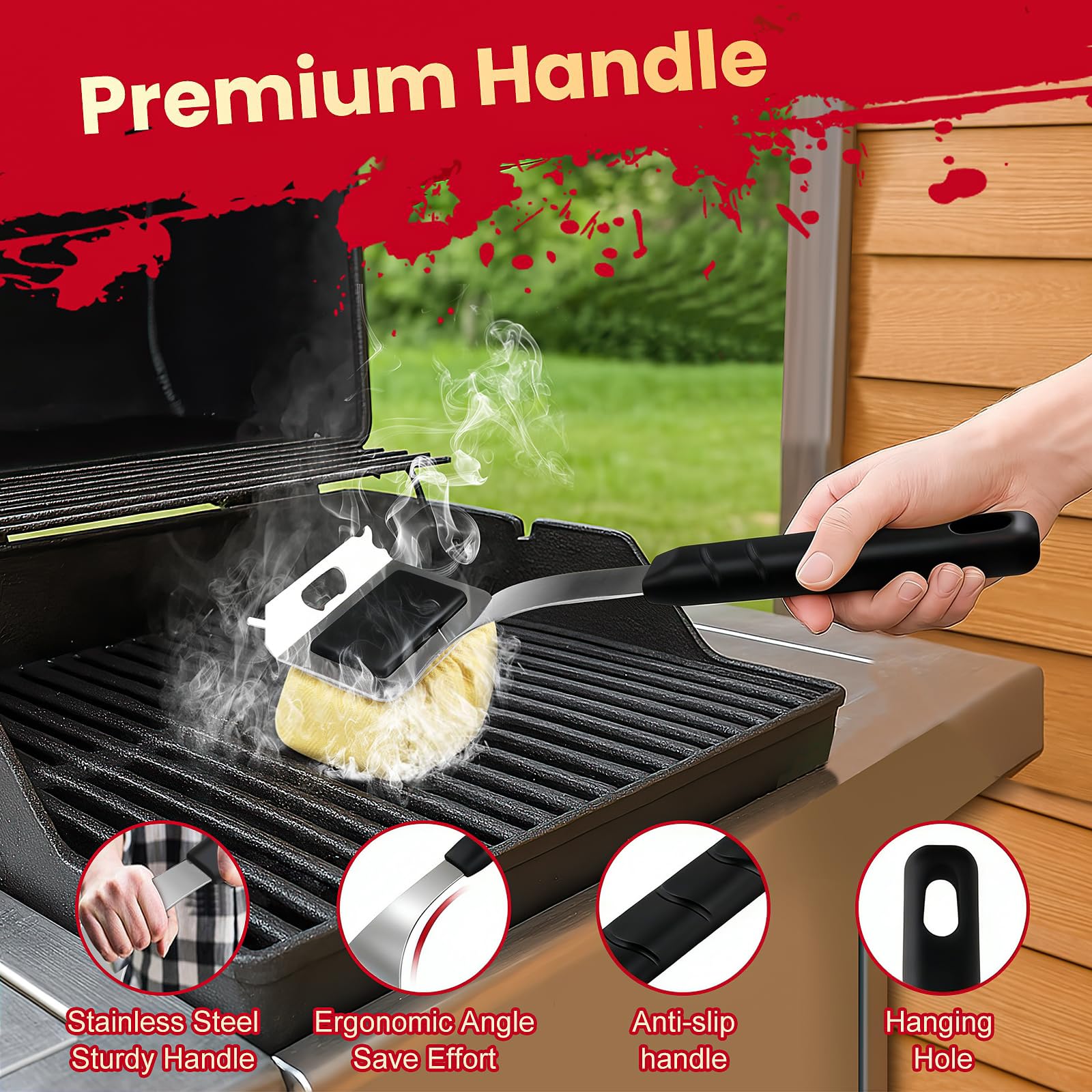 Spazzola per griglia senza setole con 5 cuscinetti sostituibili | Spazzola per barbecue sostituibile, spazzola per la pulizia della griglia, per griglie in ghisa/acciaio inossidabile