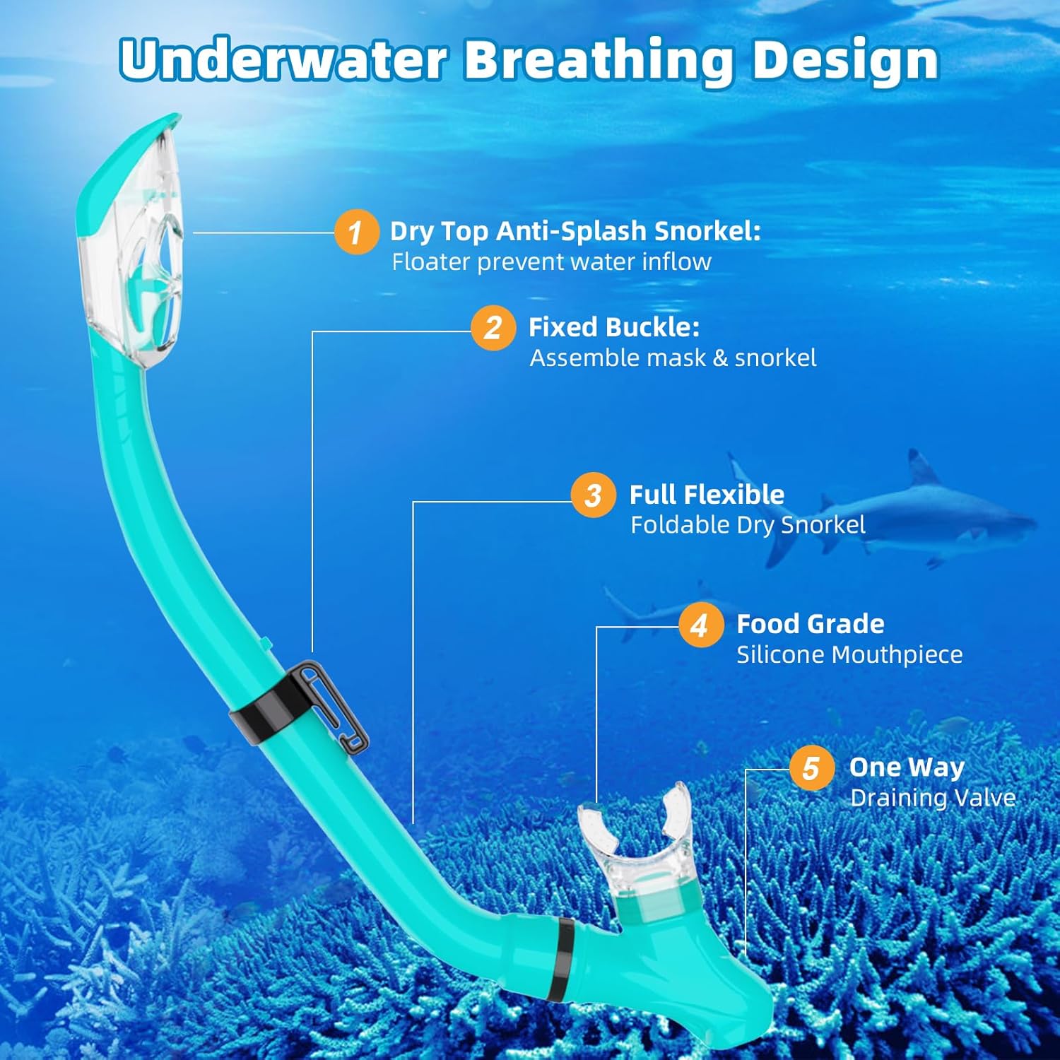 Snorkeling Gear for Kids with Foldable Silicone Full Dry Snorkel, Kids Snorkel Set Anti Leak Youth Junior Snorkeling Package Diving Mask Soft Tube with Mesh Bag Scuba Swimming Goggles - Image 8