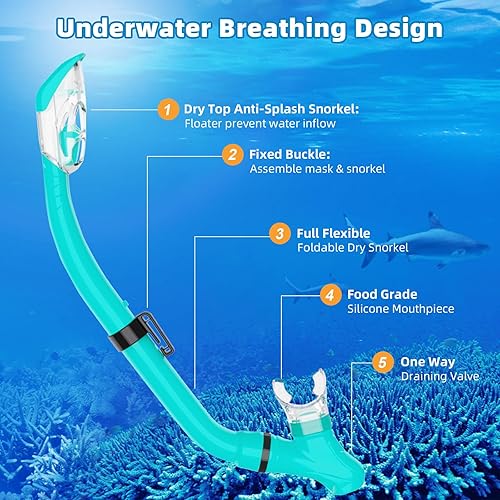 Miniatura 8 de Equipo de esnórquel para niños con silicona plegable de esnórquel seco, juego de esnórquel para niños, antifugas, paquete de esnórquel juvenil,