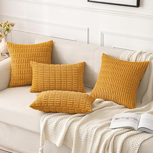 Vista 273 de MIULEE Pack of 2 Orange Corduroy Decorative Pillow Covers 20x20 Inch Soft Boho Striped Throw Pillow Covers Modern Farmhouse Home Decor for Halloween