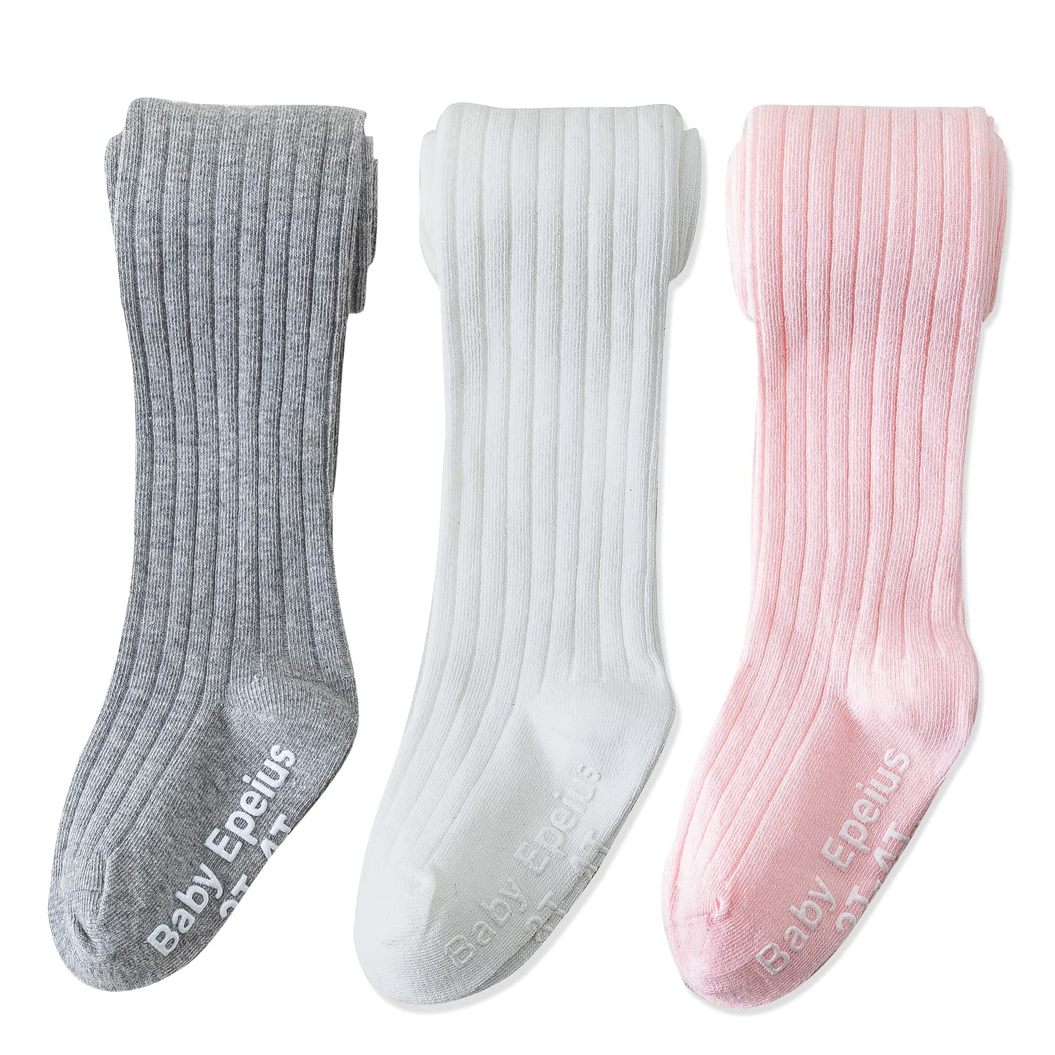 EPEIUS Baby Tights Baby Girls Non-Slip Plain/Ribbed Leggings Seamless Cotton Stockings Pantyhose Newborn Infant Toddler