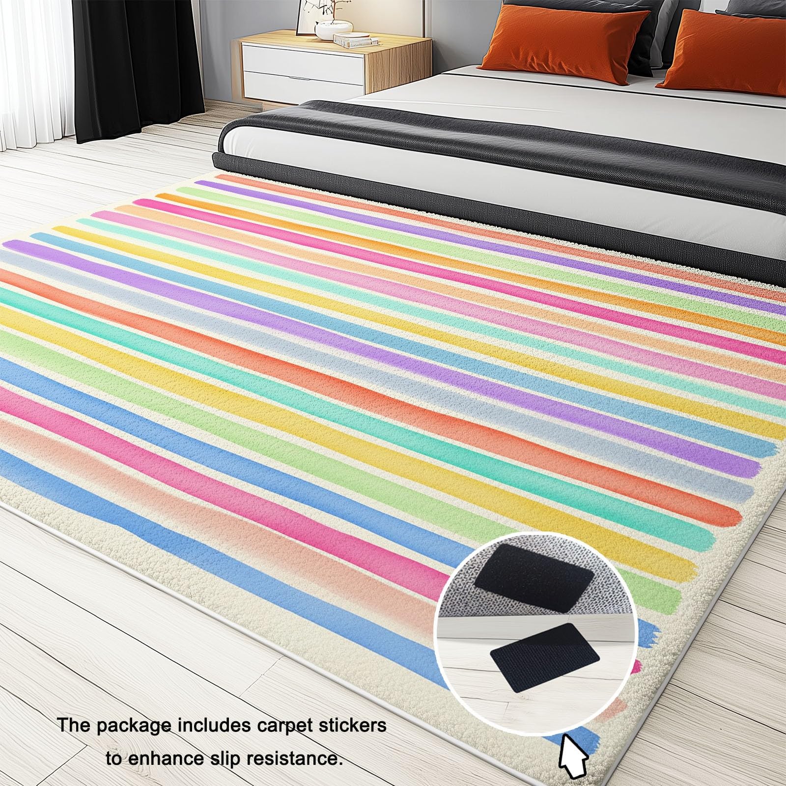 Generisch Teppich Kurzflor Design - Weicher Teppich Waschbar rutschfest für Wohnzimmer Schlafzimmer Kinderzimmer Büro Esszimmer Cartoon Bunt Gestreift - 100 x 150 cm - Mehrfarbig