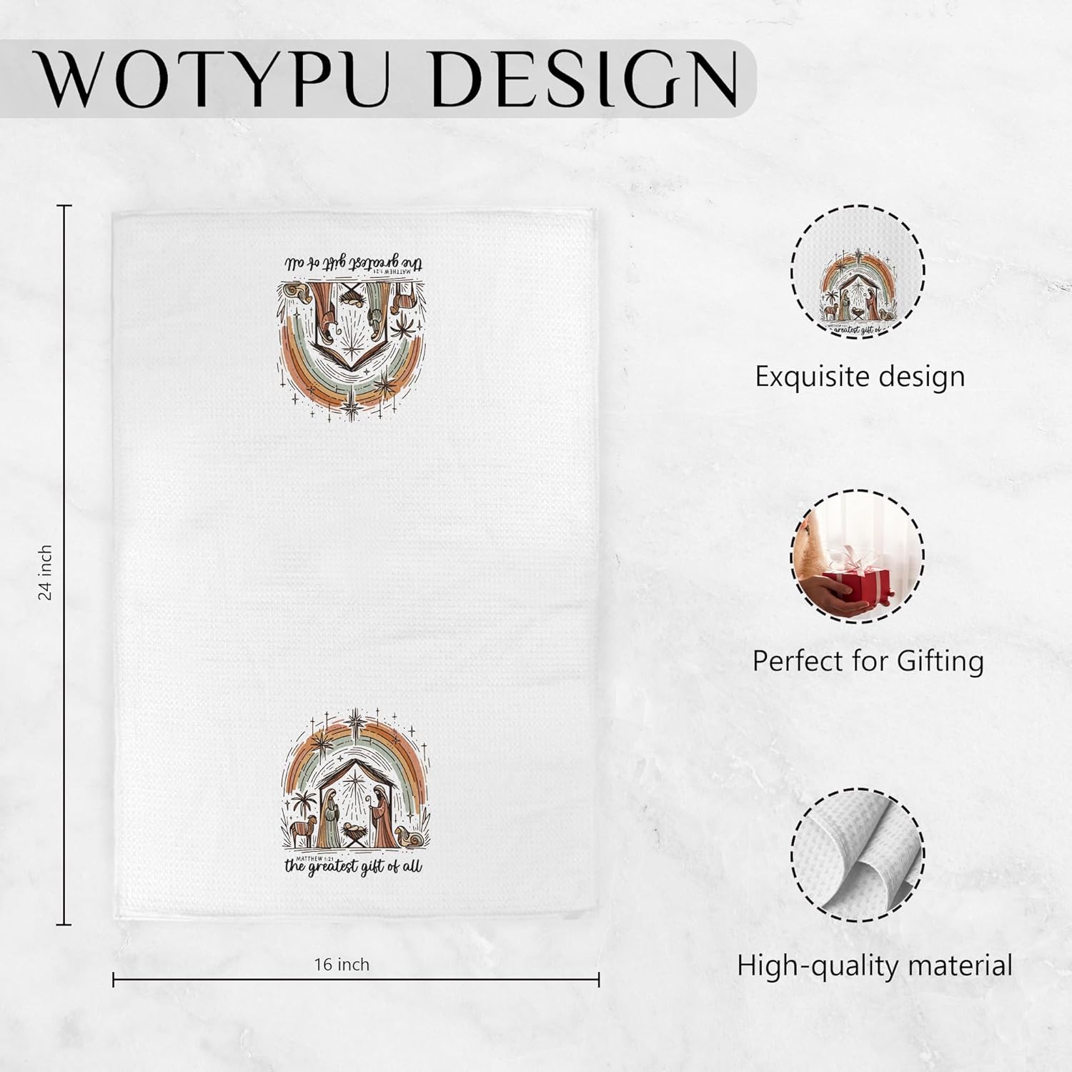 Christian Christmas Nativity Kitchen Towels, Birth of Jesus Christian Dish Tea Towels, The Greatest Gift of All Bible Verse Decorative Hand Towel for Bathroom, 16x24 Inch - Image 6