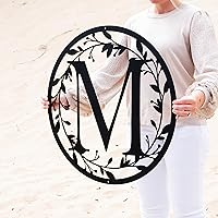 Vista 3 de Metal Circle Letter Monogram with Vines Wall Monogram Sign Couples Gift Letter Decor Vine Monogram Wedding Gift Metal Sign