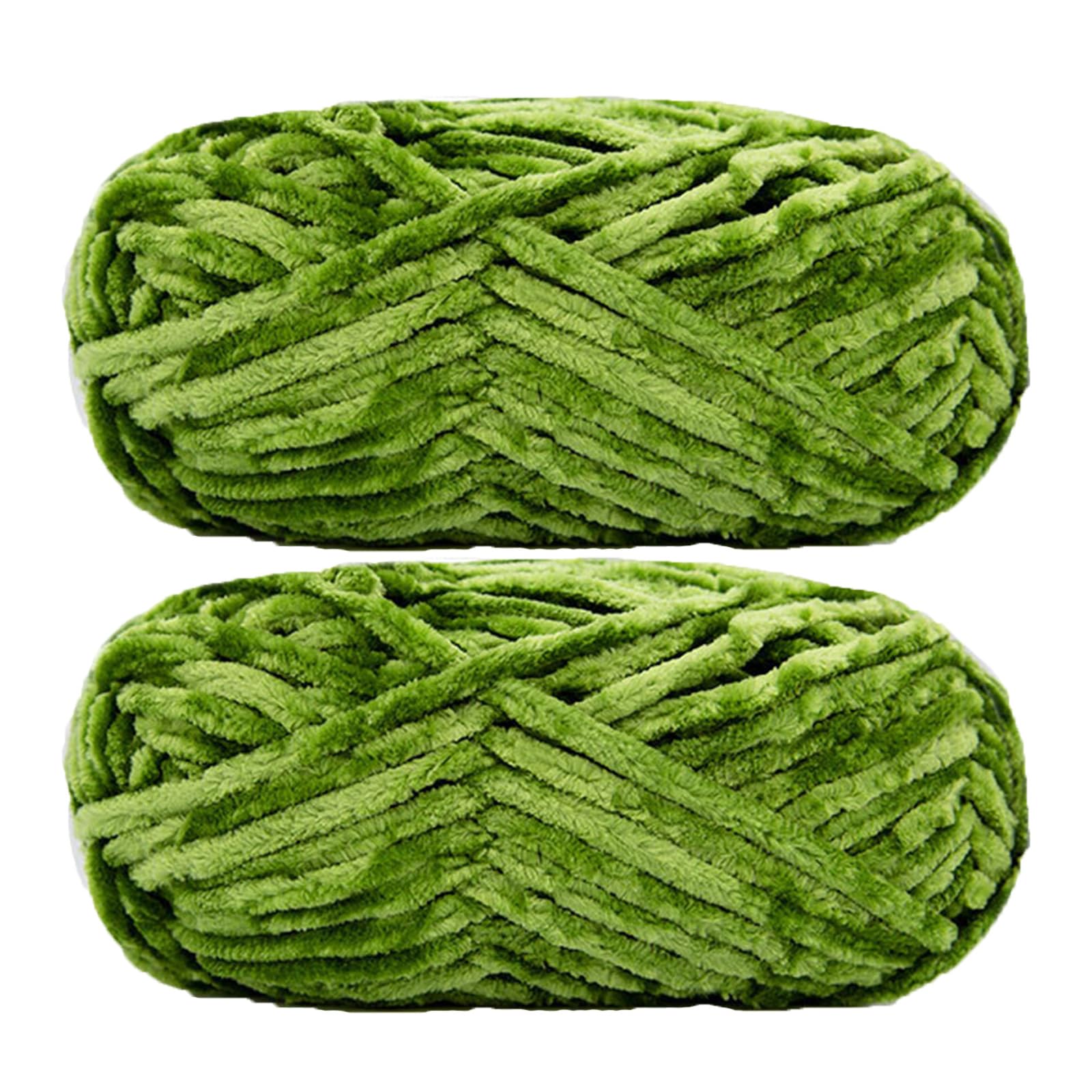 Jarsense 2pcs*100g Chenille Yarn for Crocheting Bulky Soft Velvet Yarn for Knitting, Super Bulky 100g for Crochet Weaving Craft (Olive-Green)