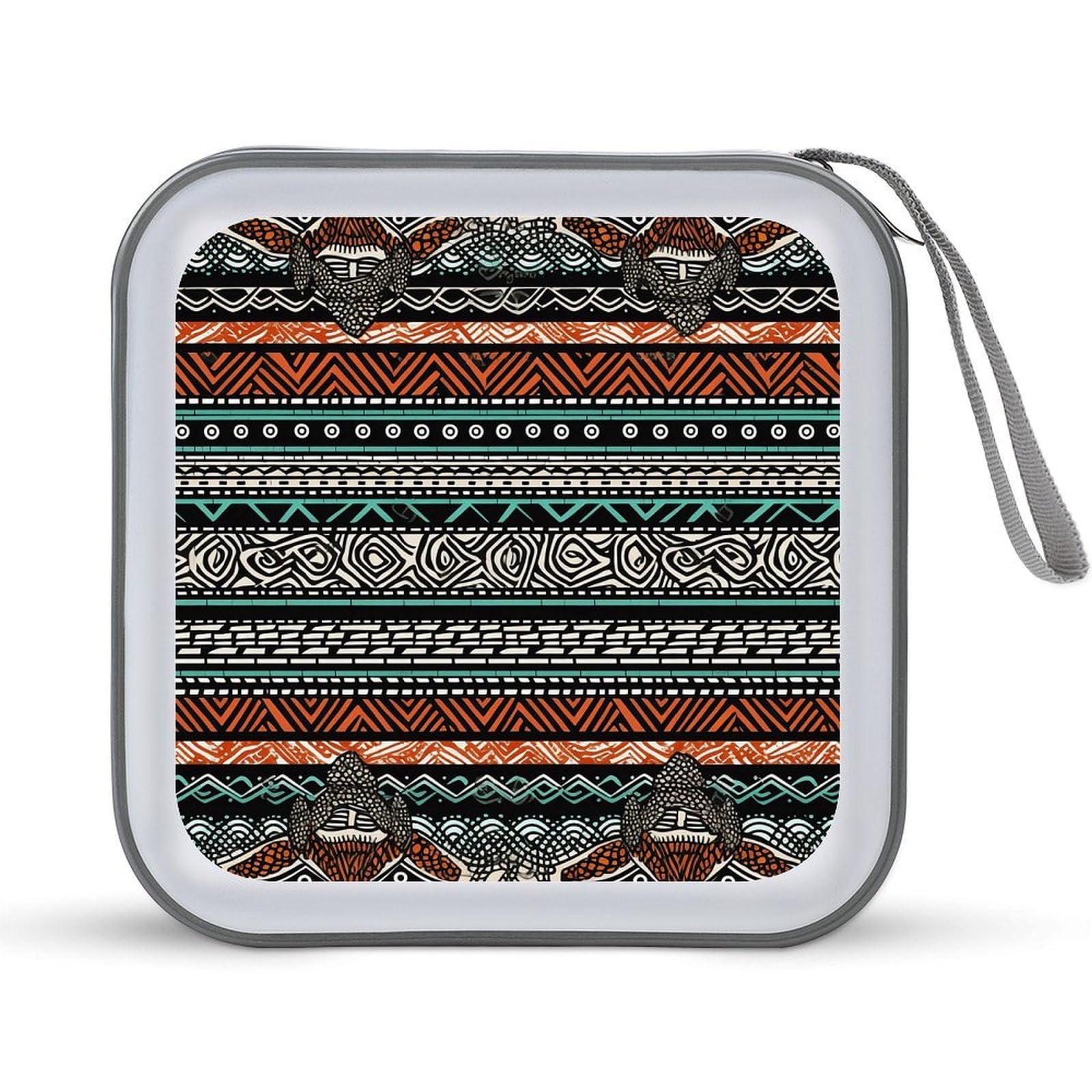 FekiLoot - 40 Capacity Striped Ethnic Turtle CD Case Hard Plastic DVD Holder Car Disc Storage Folder Portable Zipper Organizer