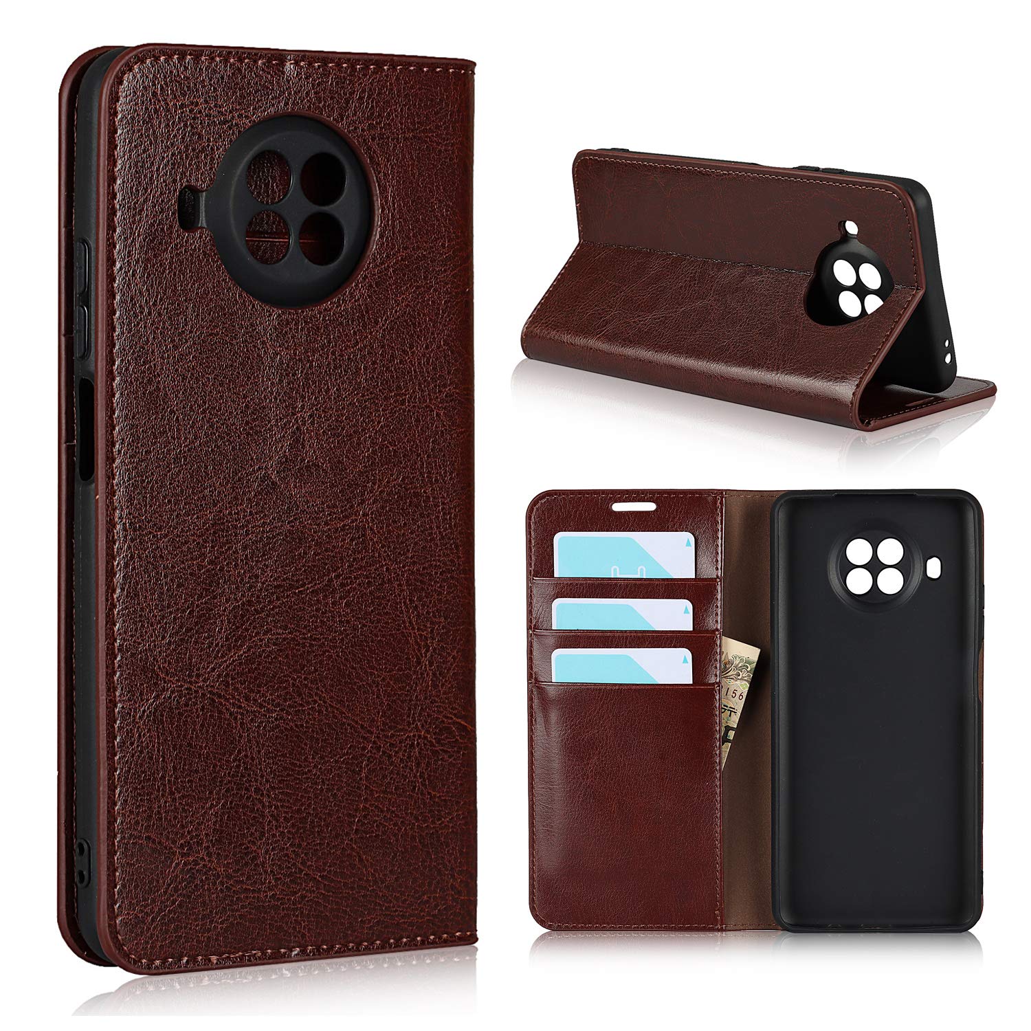 XIAOMI Redmi Note 9 Pro 5G Case Wallet【Genuine Leather】 with Card Holder Shockproof Protective Flip Cover Men for Redmi Note 9 Pro-Dark Brown