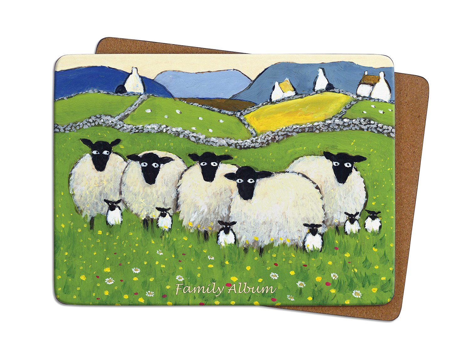 Thomas Joseph Family Album Table Mat - Sheep Gift Placemat with Cork Backed Hardboard, Wipe Clean Surface, 290mm x 215mm, 1 Piece