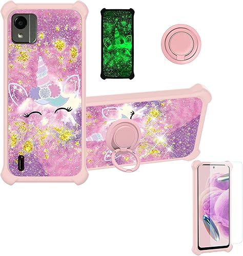 Miniatura 28 de Cricket Debut S2 - Funda compatible con AT&T Calypso 4 U380AC U380AA con protector de pantalla de vidrio templado, soporte de anillo, purpurina