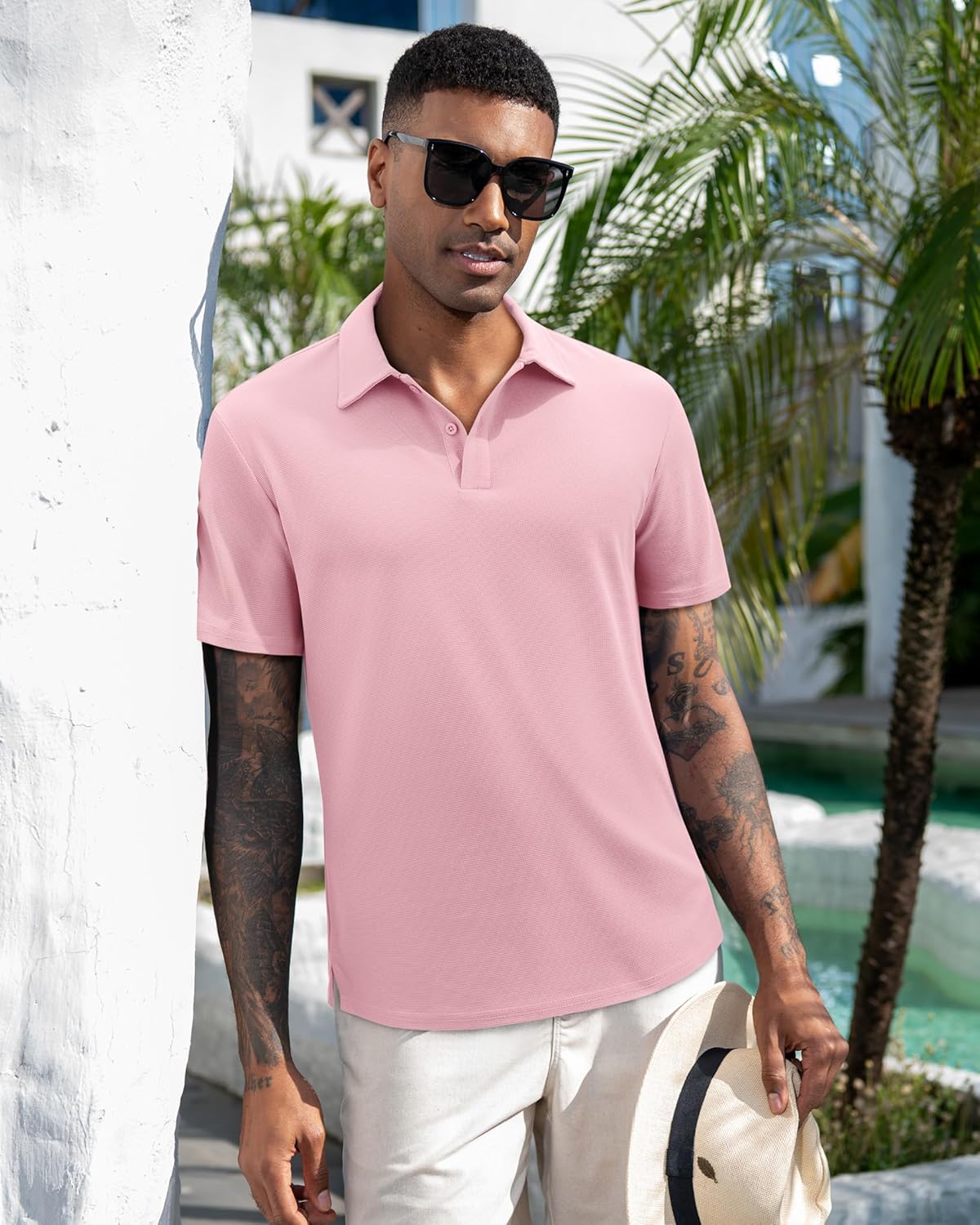 J.VER Mens Polo Shirts Short Sleeve Waffle Knit Textured Shirt Classic Casual Collared Golf Polo Shirt - Image 2