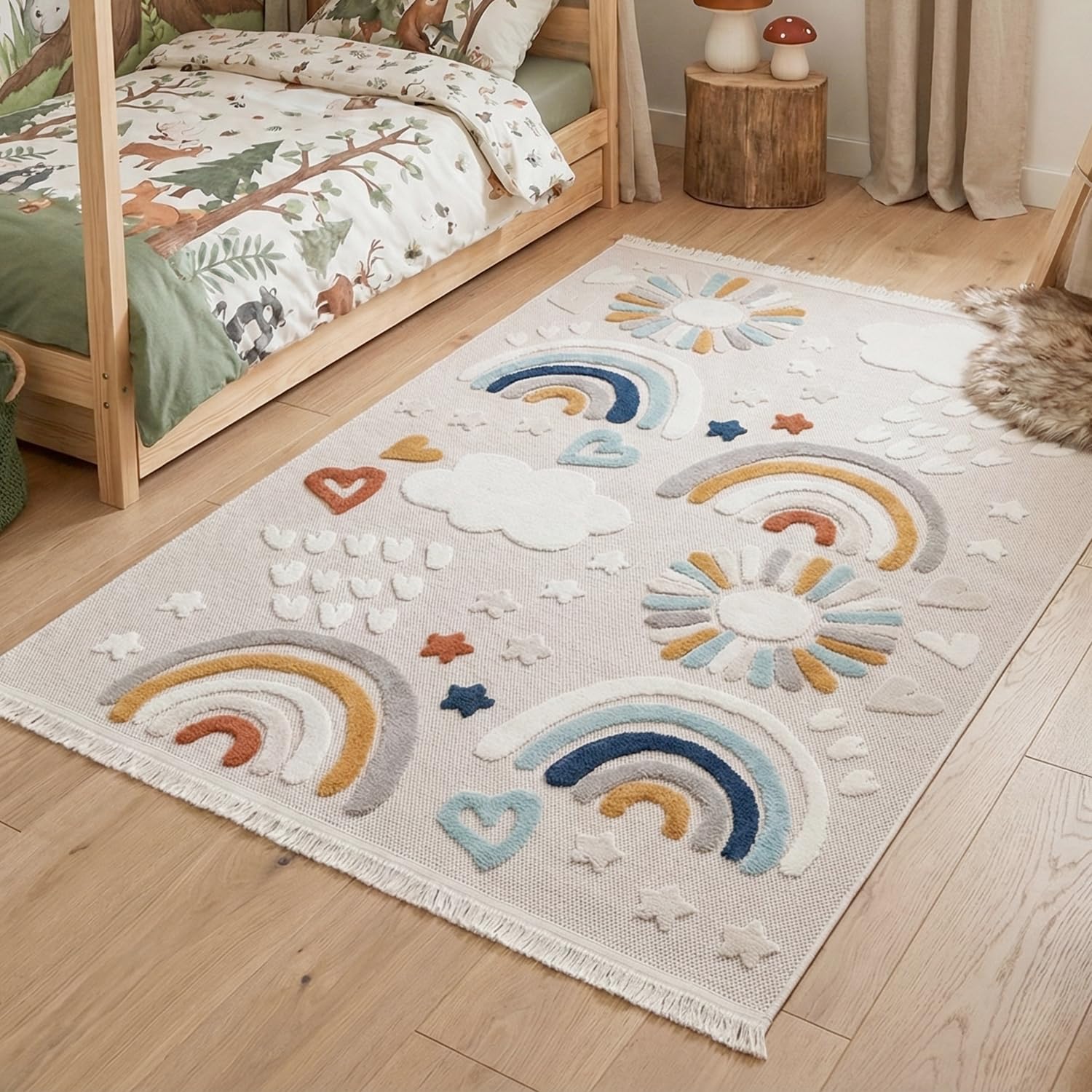 Teppich Kinderzimmer Junge Mädchen Kinderteppich Spielteppich Kurzflor 170x120cm Regenbogen
