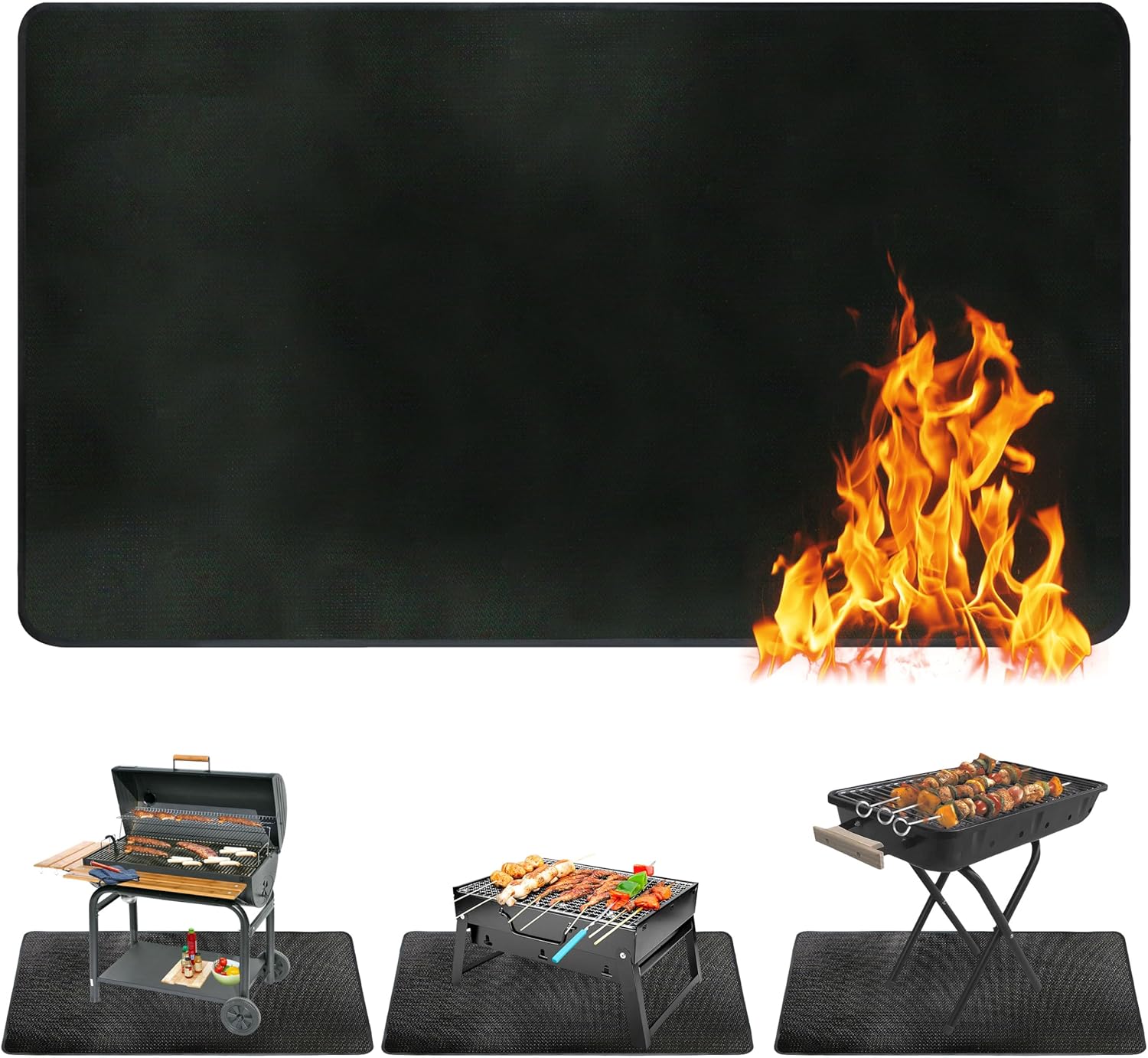 Ogrmar 76 x 52 Inch Under Grill Mats for Outdoor Grill, Indoor Fire Pit/Fireplace Mat, Waterproof Oil-Proof Grill Floor Pads, BBQ Mat Protector for Deck, Patio and Grass (76 * 52 Inch)
