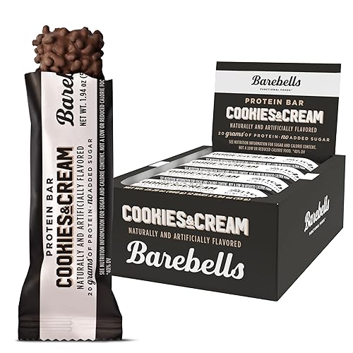 Barebells Protein Bars Cookies & Cream - 12 Count, 20g High Protein Treats - Chocolate Nutrition Bar with 1g Total Sugars - On-The-Go Breakfast or Post-Workout Snack - Cookies And Cream - 12 Count (Pack of 1)