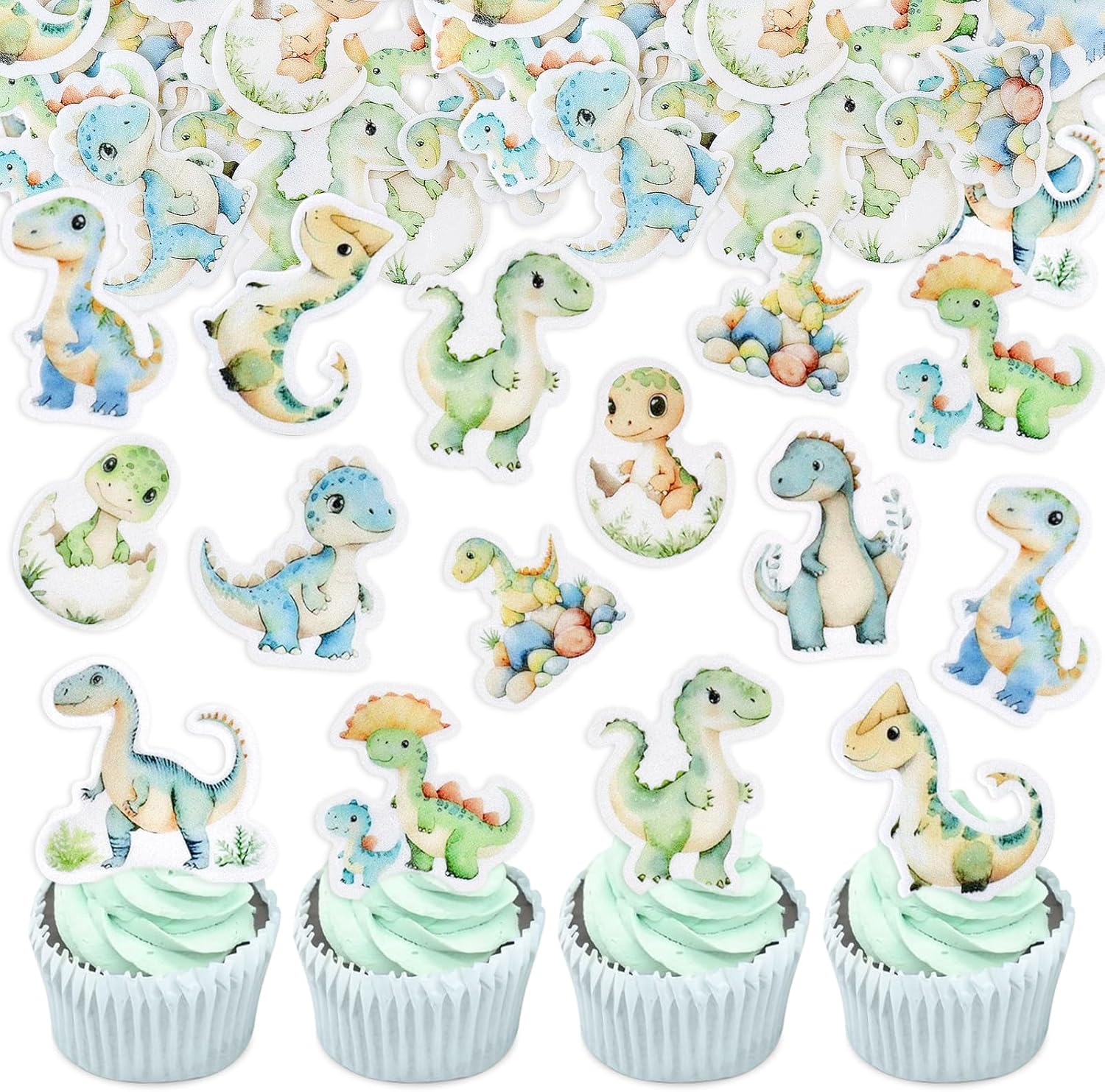 Amazon.com: 50PCS Edible Dinosaur Cupcake Toppers Cute Dinosaur Baby ...