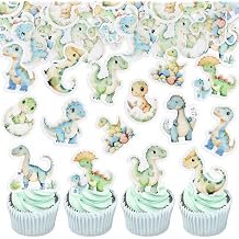 50PCS Edible Dinosaur Cupcake Toppers Cute Dinosaur Baby Cupcake Picks Drink Toppers for Dinosaur Theme Baby Shower Kids Boys Girls Birthday Party Cake Decorations Supplies
