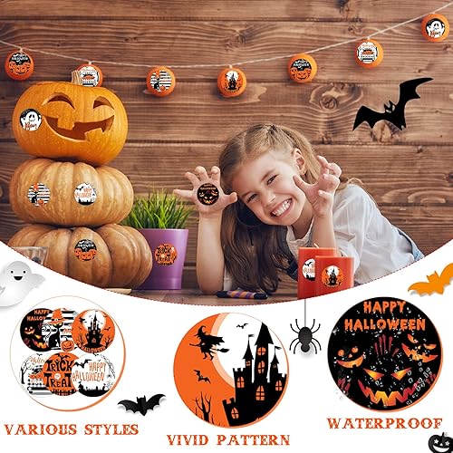 Miniatura 2 de 600 calcomanías en rollo de Halloween de 1.5 pulgadas, redondas, 8 estilos, calcomanías de calabaza feliz para fiestas, etiquetas de sellado,