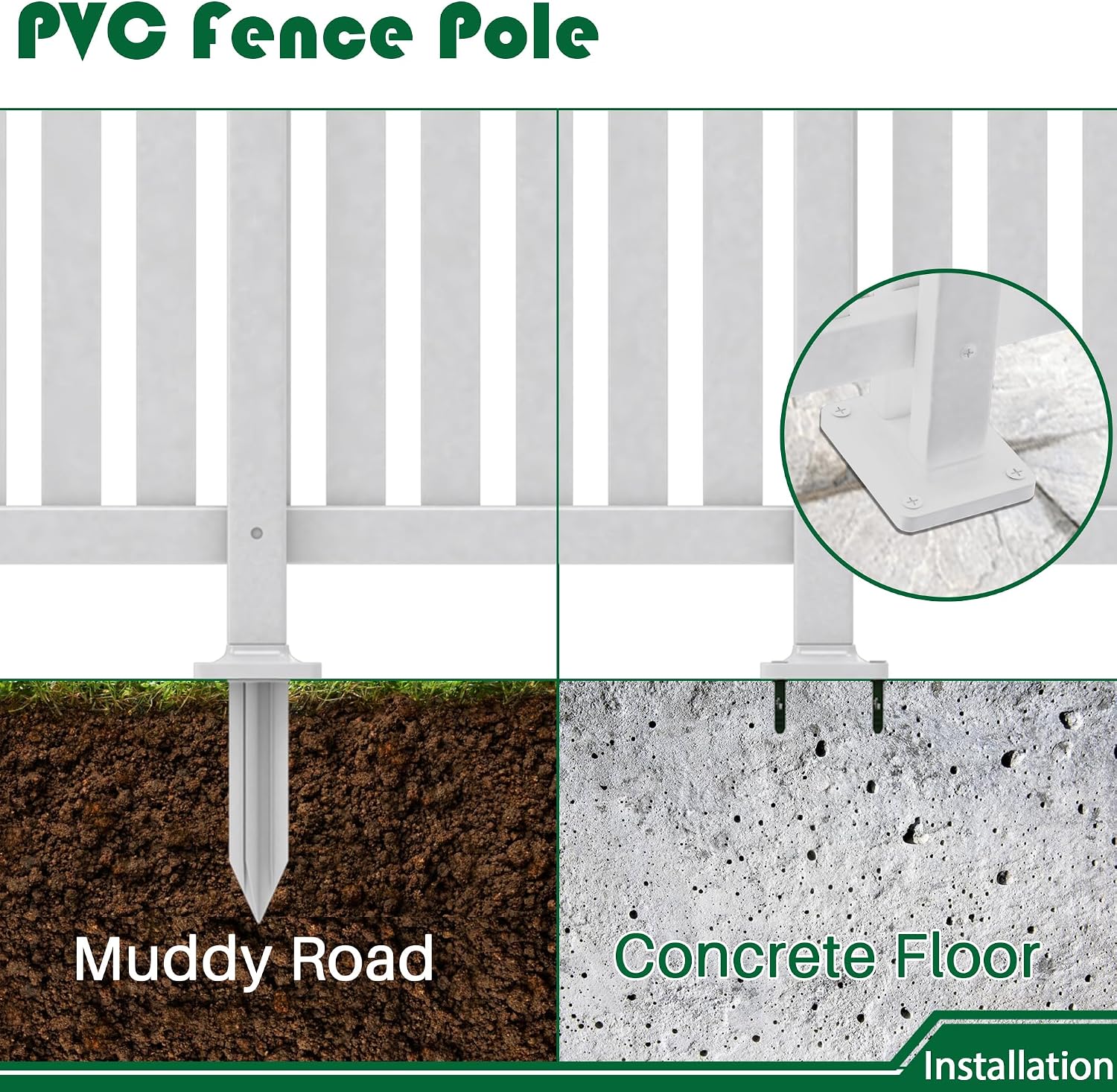 Outdoor Garden Vinyl Fence, 36 Inch Post for Straight PVC Fencing, White Picket Accessories for Yard Patio Decorative Air Conditioner