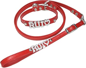Amazon キラキラ ネーム入り 首輪 リード セット 小型犬 猫 S 赤 各4文字付 キラキラ ネーム入り 首輪 ベーシック首輪 通販